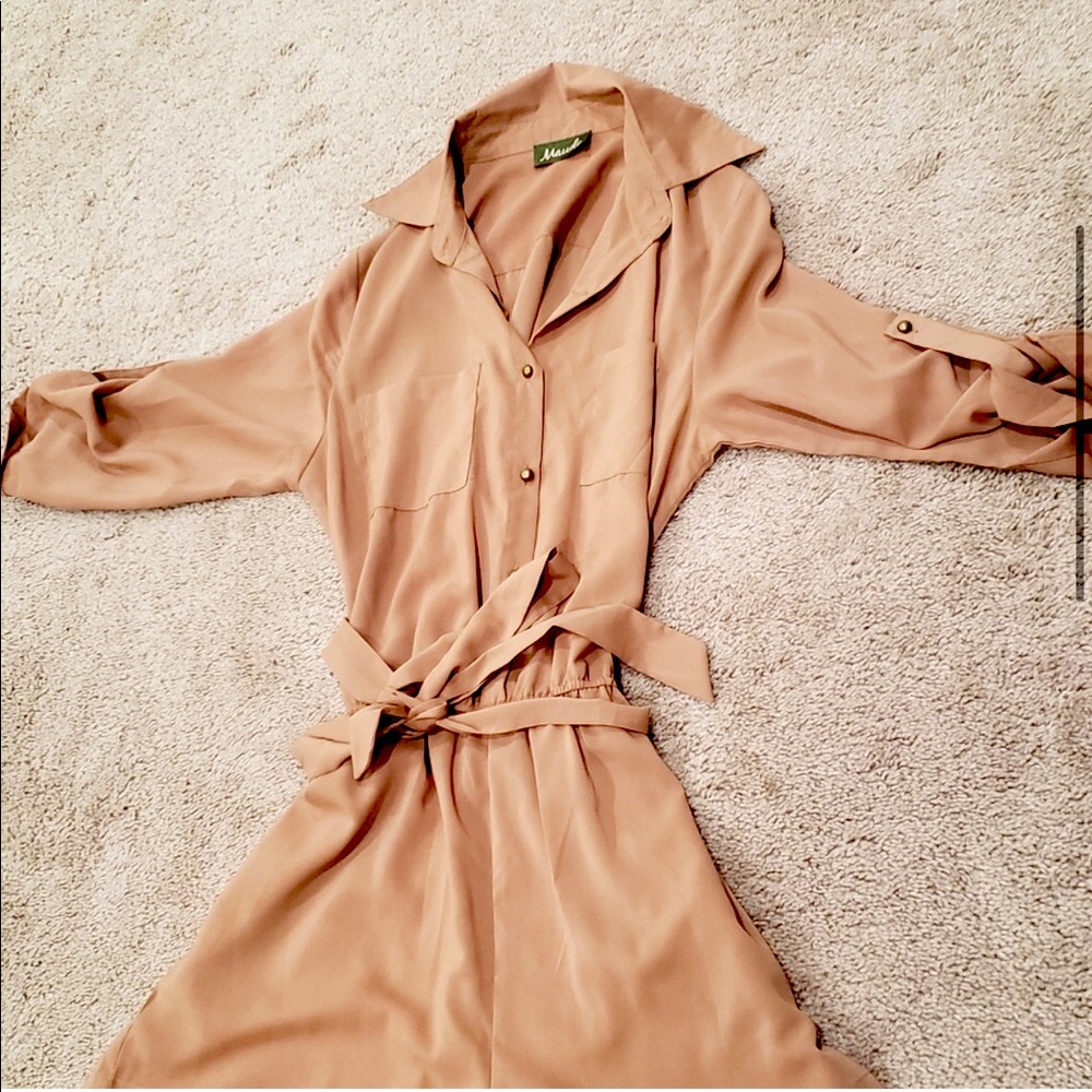 Button down 3/4 sleeve pocketed romper